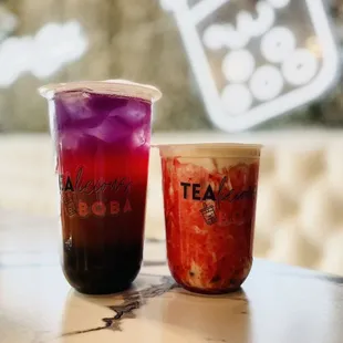 Passion fruit black tea and strawberry milk tea