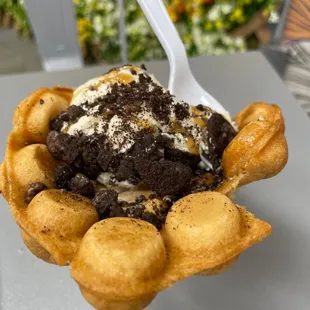  dessert in a waffle bowl