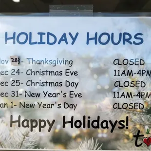 Holiday hours 2024