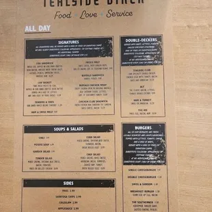 a menu for tealside diner