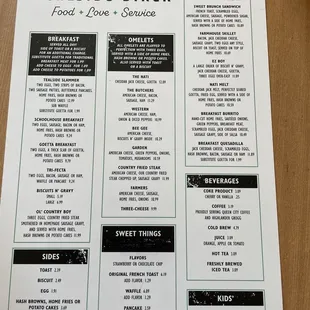 Breakfast menu
