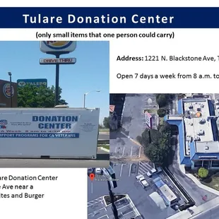 Tulare Donation Center. You could also donate your items at our store. https://www.teamamvets.com/pick-up/