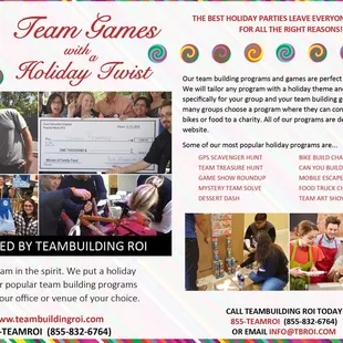 How's the Holiday Party Planning going? Rest easy...we've got the cure for the "Same Old Holiday Party" Blues! Custom Team Experiences, th
