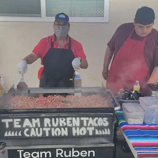 Ruben cooking the beef.