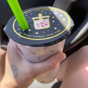 Taro Milk Tea, w/ boba, 50% sweet