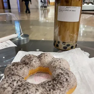 Oreo Mochi Donut and Dalgona Coffee with Boba