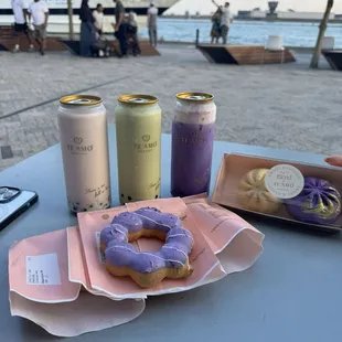 Banana milk Matcha  Ube Ube mochi donut Chocolate mochi donut  Ube bao  Pizza bao