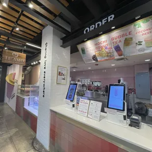 the counter area of a restaurant