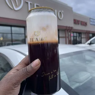 Volcano tea latte with boba before mixing