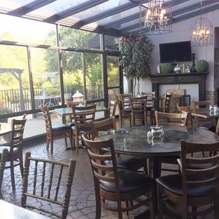 tables and chairs in a restaurant