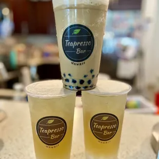 Jasmine Green Tea with Lychee Jelly and Vietnamese Coffee Frappe with Large Boba