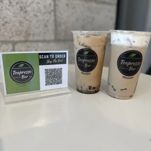 Teapresso Milk Tea with grass jelly, topped with Sea foam  Coffee Milk Tea with coffee jelly