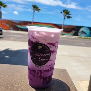 Ube Latte looks great with this fab background.