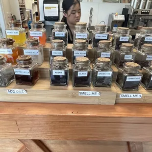 a display of various types of tea