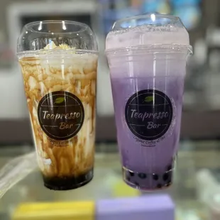 Caramel Creme Brulee Fresh Milk and Ube Latte