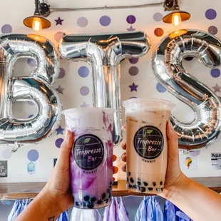 Borahae Latte &amp; Magic Shop Milk Tea ($6 each) for 6/12/2021 BTS event
