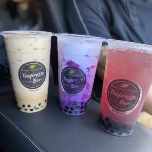 Milk Tea, Ube and some fruity drink-- sorry, forgot the name!