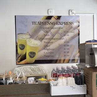 a coffee machine and a sign
