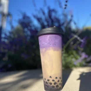 Ube Vietnamese coffee with boba