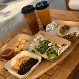 Steak taco &amp; burrito combo w/ mango teas