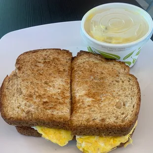 Breakfast sandwich with potato  salad