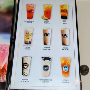 a menu for iced drinks