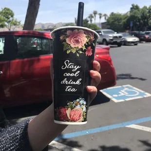 Jasmine milk tea. I love the rose design.