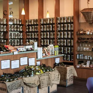 a tea shop with a variety of teas
