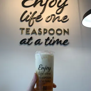 Customized tea - honey oolong, cream is regular, and crystal boba
