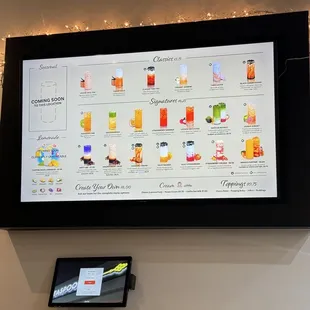 a menu on a large screen