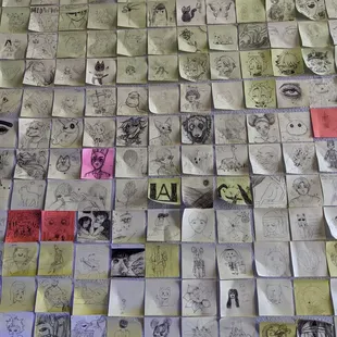 Fun wall of submitted post-it drawings