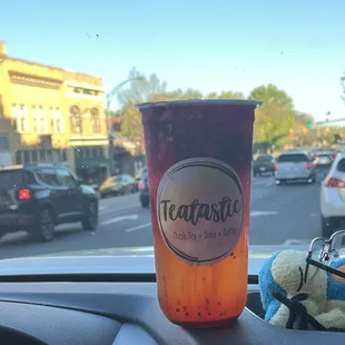 Orange dragon fruit tea! It's so pretty and even brighter in person!