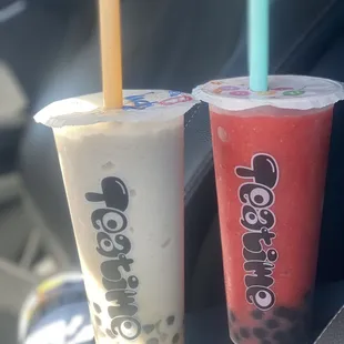 Horchata Snow with boba and aloe 25% sweetness Strawberry Freeze with boba 25% sweetness