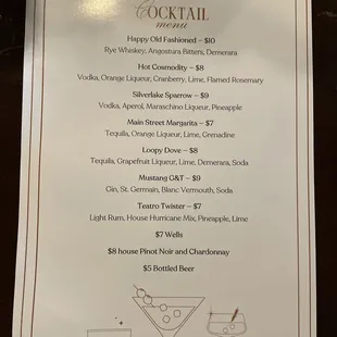 HH drink menu