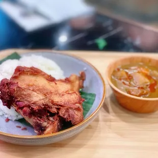 Deep fried chicken drumstick w/ signature curry sauce over rice $14.95