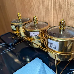 the spices on the table.