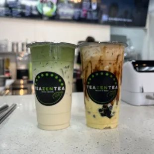 Green Milk Tea &amp; Tiger Creme Brûlée with Boba