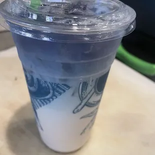Dragon-Well Green Tea with Creme and Sweetner  Butterfly Pea Herbal, Sweet Jasmine Pearls (Top)