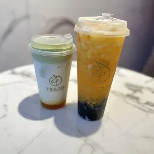 Matcha Latte and pineapple tea