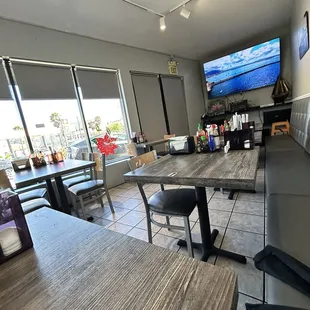 Inside the restaurant towards the back.