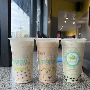 three cups of iced coffee