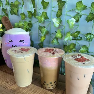 Winter Melon Milk Tea, Coffee Milk Tea with Ube foam, Rose-Lychee Milk Tea