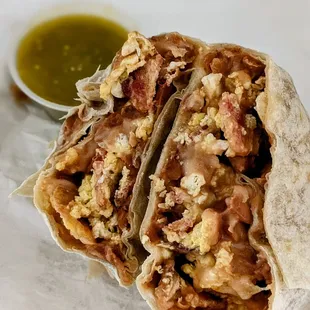 Breakfast burrito with bacon