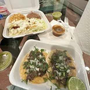 Upper left: Tacos Dorados de papa Combo Bottom: Cabeza taco &amp; Lengua Taco