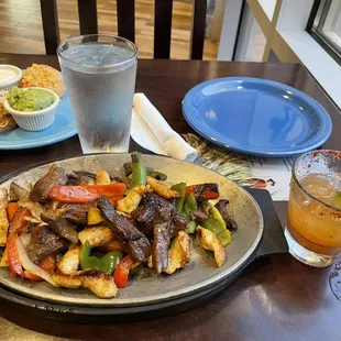 Combo fajitas (chicken &amp; beef), pina chipotle margarita