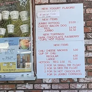Menu on wall
