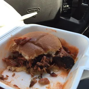 Pulled Pork Sandwich, Hot Sauce.  Smoky, Tender, and Delicious.