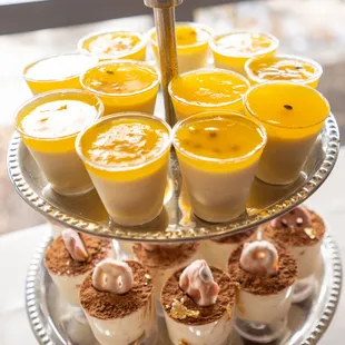 a display of desserts