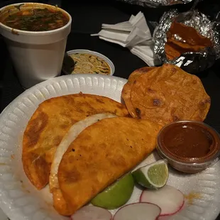 Quesadillas, tostadas, consommé