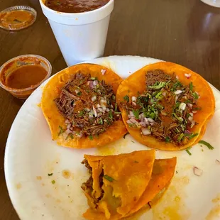 Beef tacos and consommé